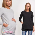 Elegant Plain Maternity Blouse with Pockets Hip Length Solid Top Size 8-14 FA455