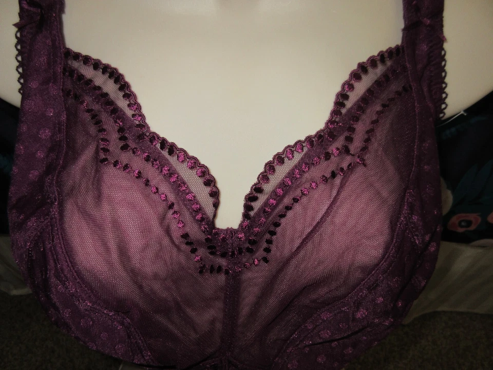 COMFORT CHOICE PURPLE GEL STRAP LACE solid WIRE FREE sling lift bra 40 DDD - Image 2 of 4