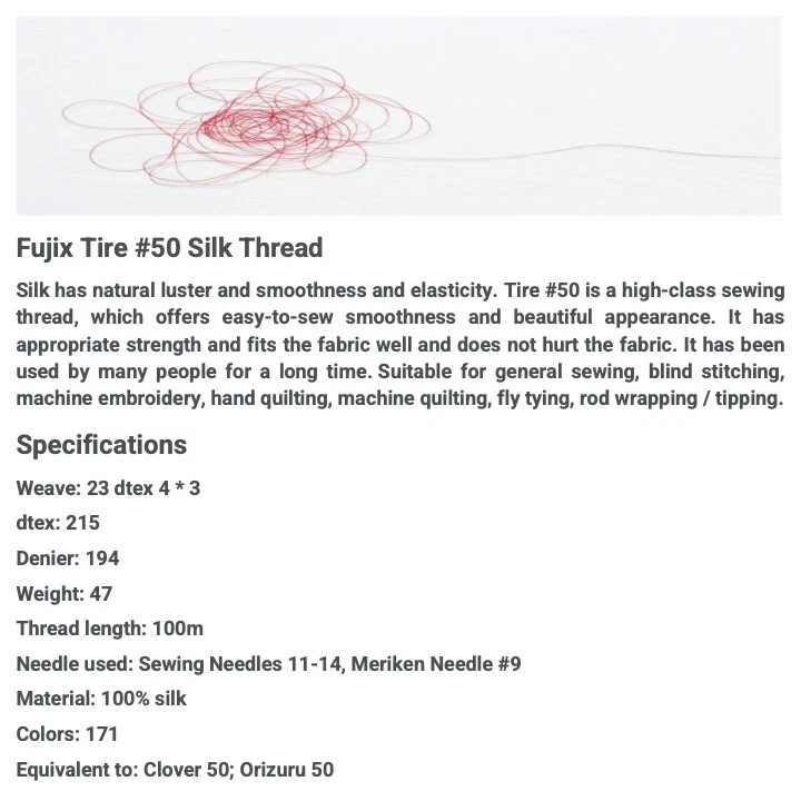 Fujix Tire 50 and Pearsall Naples Silk Threads, 23 dtex 4x3, 100m, 171 Colors - Image 2 of 4