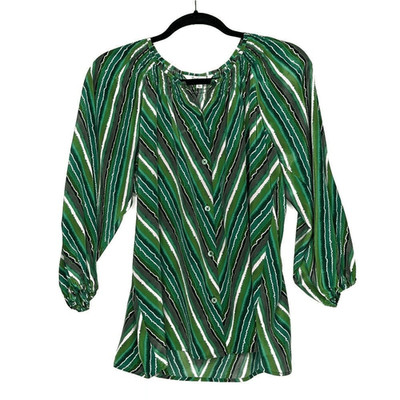 Tucker The Classic Blouse MD Green Lorden Stripes in Silk Crepe de Chine