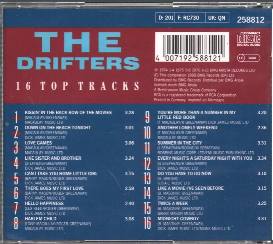 Drifters 16 Top Tracks CD Europa Arista 1988 258812 - Bild 2 von 2