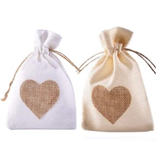 Burlap Bags 40 Packs 4"x6" Drawstring Heart Burlap Gift Bag Candy Pouches Lin...