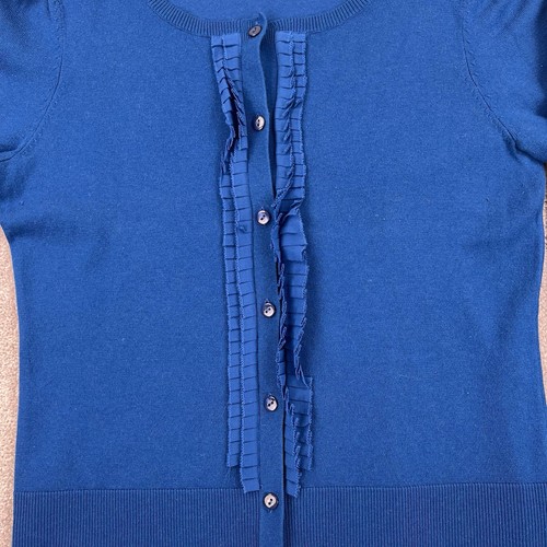 Pendleton maglione cardigan donna blu medio con bottoni 47% seta elasticizzato volant - Foto 6 di 21
