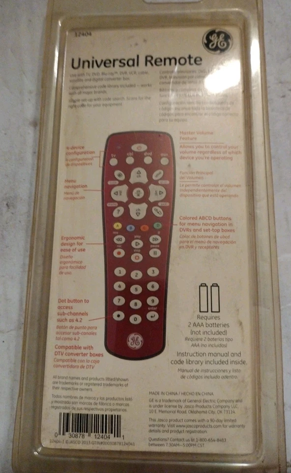 NEW GE Universal Remote Control 4 Device 12404 Audio/Video TV DVD DVR VCR Bluray - Image 3 of 3