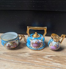 Limoges France miniature porcelain teapot/kettle with tea cup and milk jug