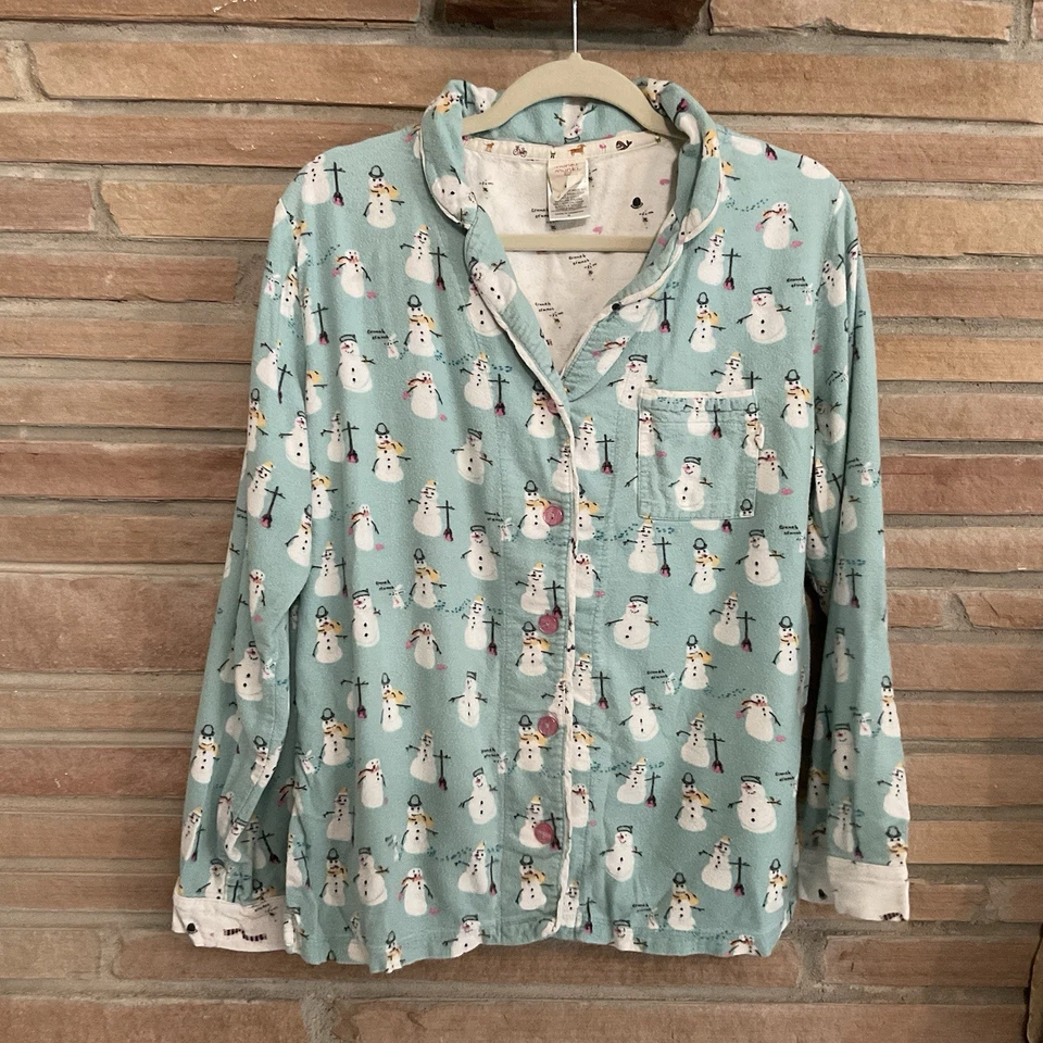 Conjunto de pijama de franela con estampado de muñeco de nieve de algodón bambú para mujer Munki Munki mediano Foto 2 de 4