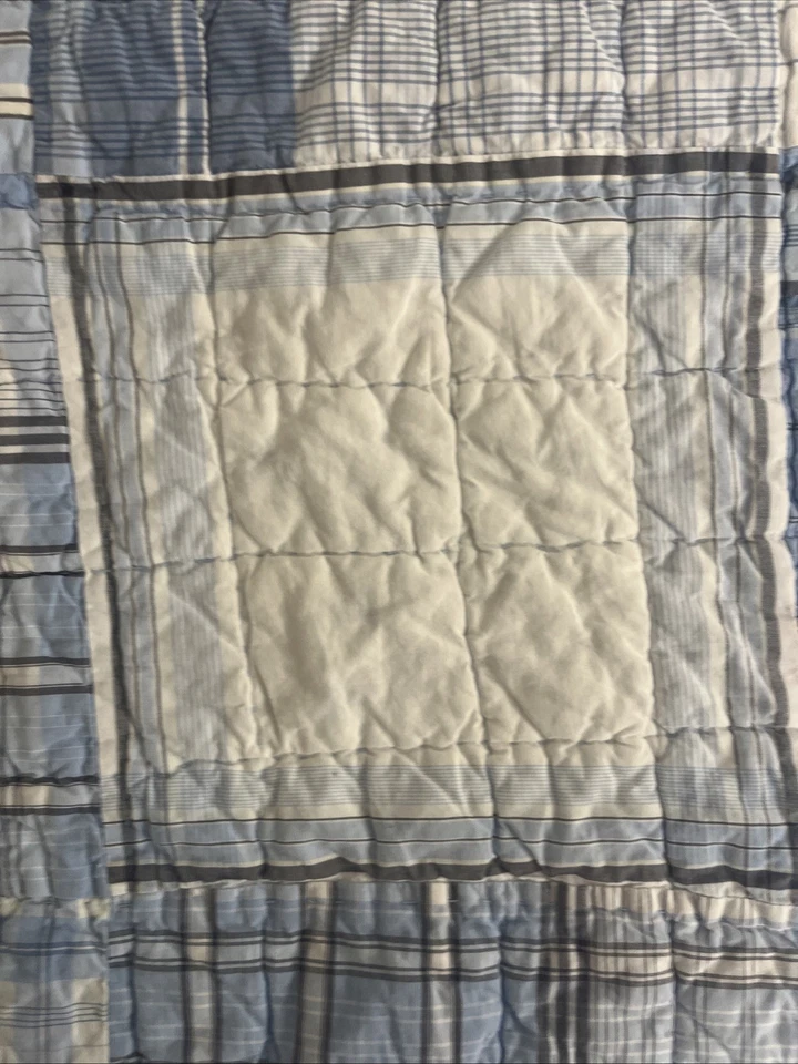 ЛОСКУТНОЕ ОДЕЯЛО NAUTICA СИНЕ-ЖЕЛТЫЕ ЧЕРНО-БЕЛЫЕ ПОЛОСКИ КЛЕТЧАТОЕ (1) ДВОЙНОЕ 64X86 - Изображение 2 из 4