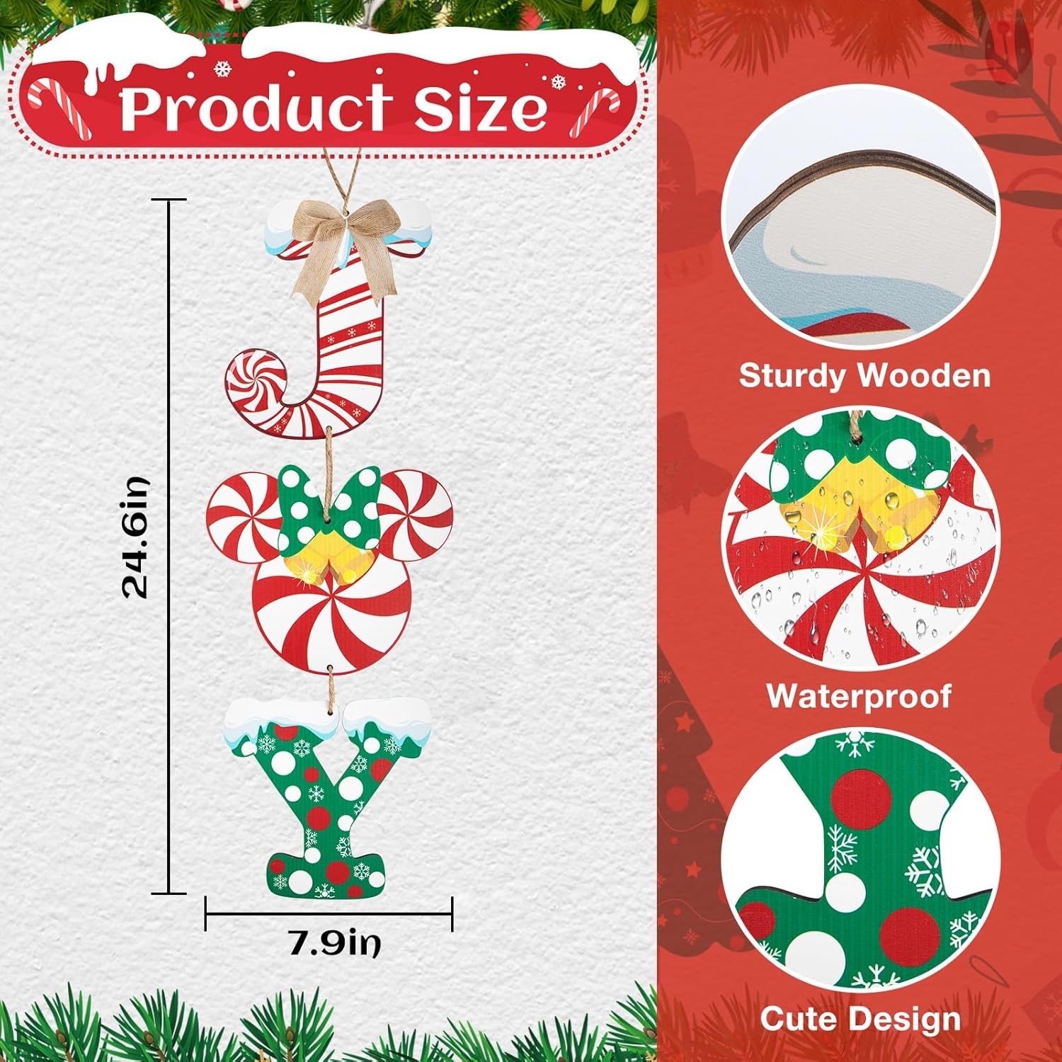 Christmas Joy Door Sign Decorations Wooden Wall Hanging Sign Décor For Christma