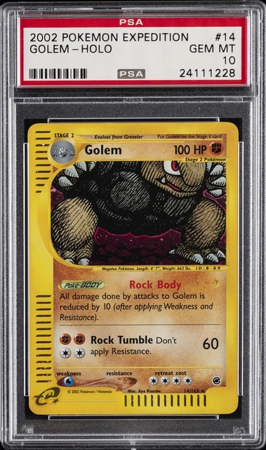 2002 POKEMON EXPEDITION #14 GOLEM-HOLO PSA 10