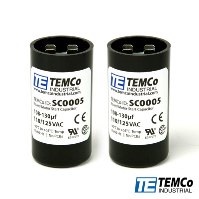TEMCo 108-130 uf/MFD 110-125 VAC volts Round Start Capacitor 50/60 Hz -Lot-2
