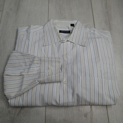 Valentino Men's Blue white brown Stripe Long Sleeve Button Down