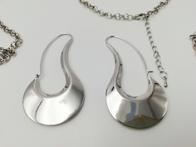 Parure De Bijoux Style Scandinave (collier + Boucles D'oreilles) - Argenté, Vintage