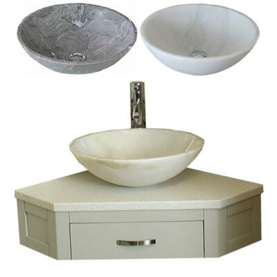 Badezimmer Waschtisch grau lackiert Unterschrank Eckwaschtisch & Marmor Steinbecken 501GWWQ