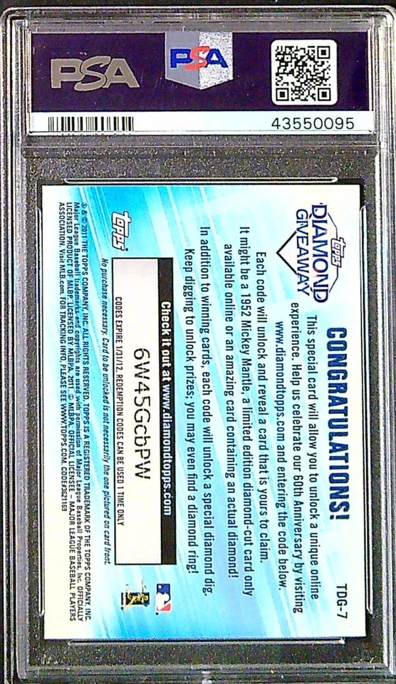 2011 DEREK JETER GIVEAWAY REDEMPTION TOPPS DIAMOND #TDG7 PSA 7 - Image 2 of 2