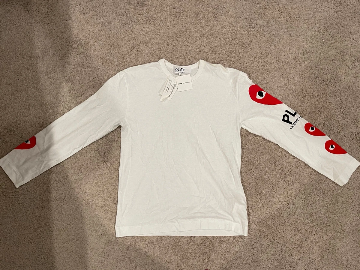 Comme Des Garcons PLAY Multi Heart Long Sleeve T shirt White Size Large New