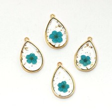 6PCS Gold Tone Real Dry Daffodil Flower Resin Teardrop Charm Pendant GYX706