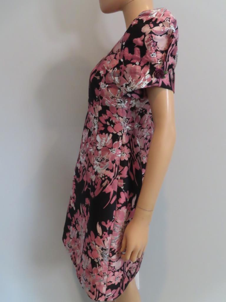 Dolce & Gabbana Black/Pink/Silver Floral Jacquard Short Slv Dolce & Gabbana Black/Pink/Silver Floral Jacquard Short Slv