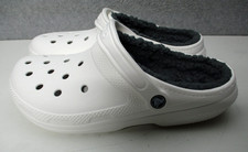 Crocs Adult Classic Lined Clog Fuzzy Slippers White Gray Mens Sz 9 Womens Sz 11