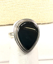 925 Sterling Ring Silver Black Onyx Gemstone Pear Shape SZ 7