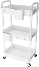 3 Tier Rolling Utility Cart with Handle,REBECAT White 3 With Handle 