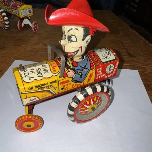 VINTAGE MARX 1950'S MILTON BERLE CRAZY CAR WINDUP TIN TOY WORKS 5.5"