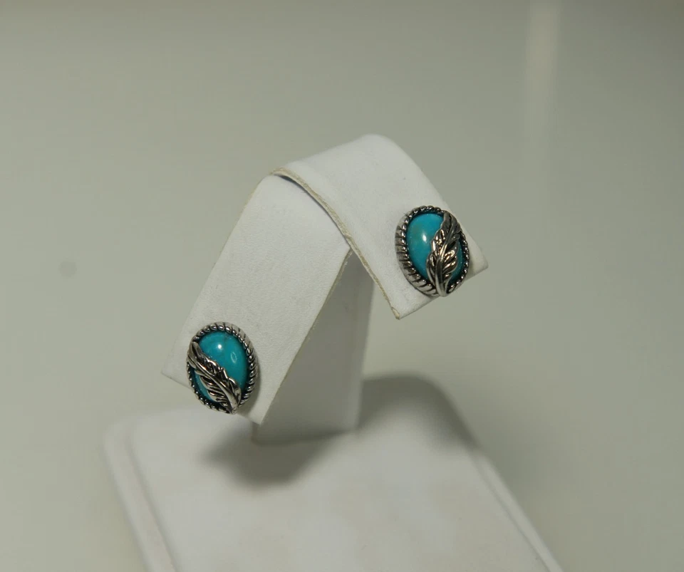 Montana Silversmiths Turquoise Feather Oval Stud Earrings ER5375 New In Box - Image 4 of 4