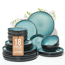 18 Piece Dinnerware Sets for 6 Reactive Glaze Service for 6-18Pcs Green Black