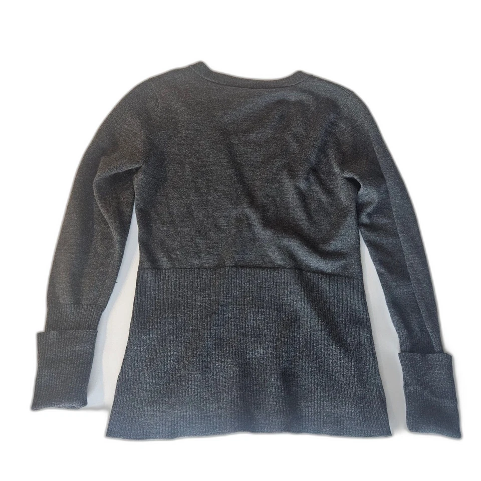 Nanette Lepore M 100% Merino Wool Velvet Ribbon Zip Up Cardigan Pockets Grey - Image 3 of 4