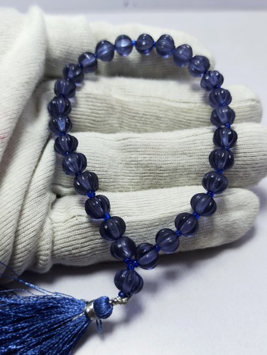 Tanzanite Ruby Hydro Gemstone 7 mm Carving Pumpkin 33 Beads Prayer Japa Guru - Picture 3 of 8