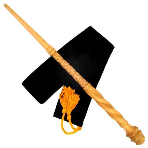 16" Hand Carved Almond Wood Mad-Eye Magic Wand Wizard Witch Wicca w/Velvet Bag - Picture 3 of 12