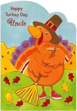 Designer Greetings Turkey Raking Leaves Juvenile Thanksgiving Card for Uncle