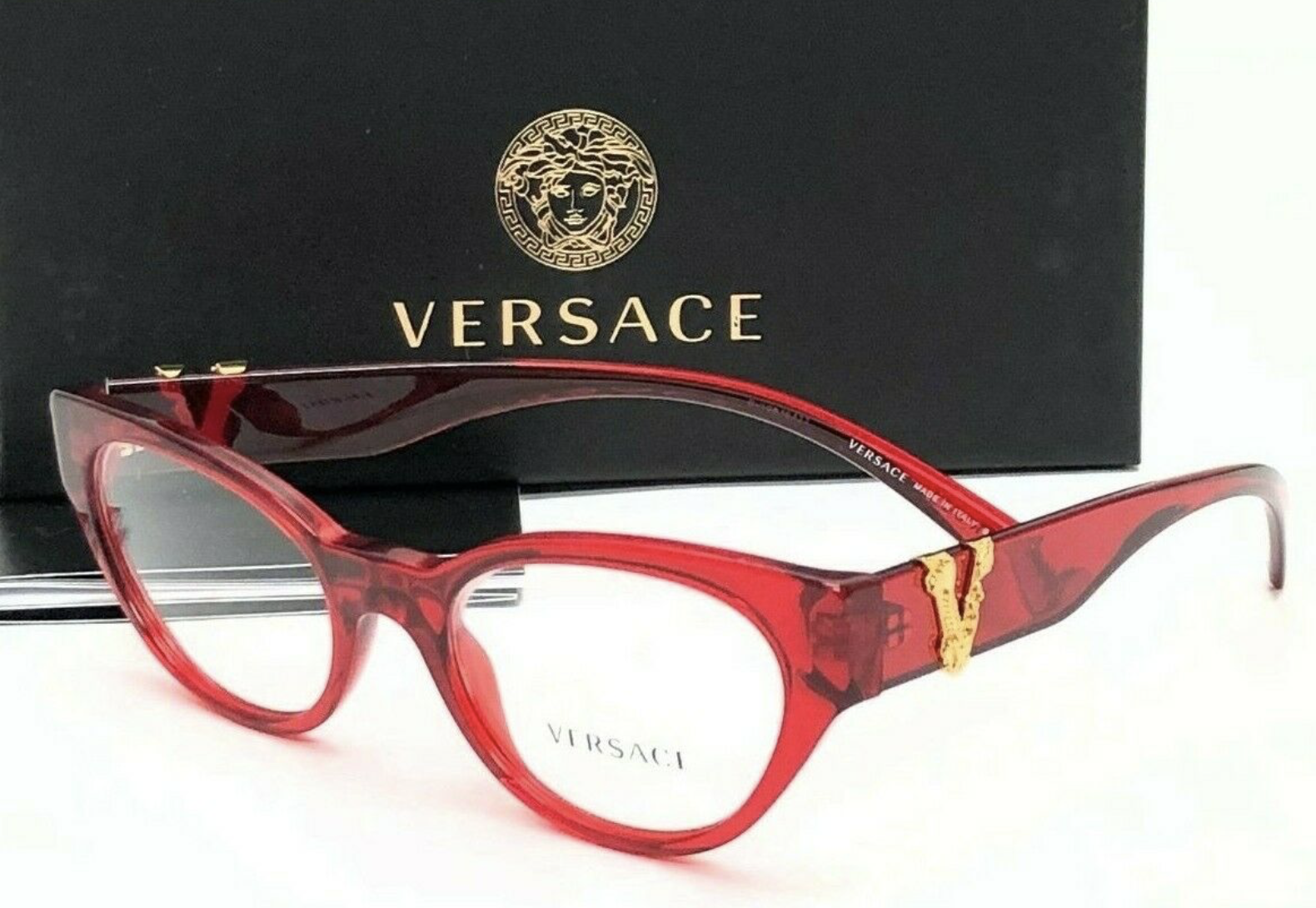 New Versace Reading Glasses VE 3282 5280 5119 Red & Gold Cat Eye