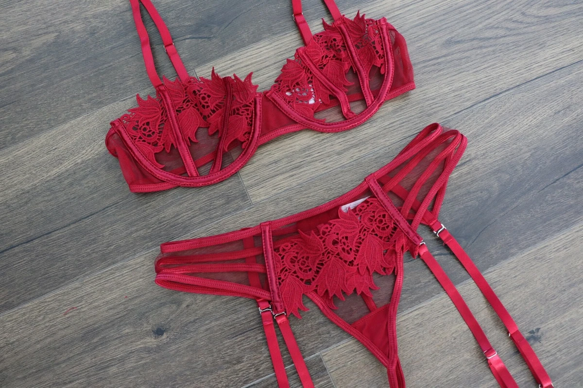 Sexy Red Lace Sheer Bra Bralette Underwear Panties Plus Size 8-22 Lingerie  Set