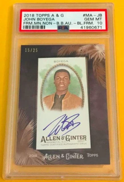 2018 Topps Allen & Ginter John Boyega Black Framed Mini Auto /25 PSA 10 GEM MINT