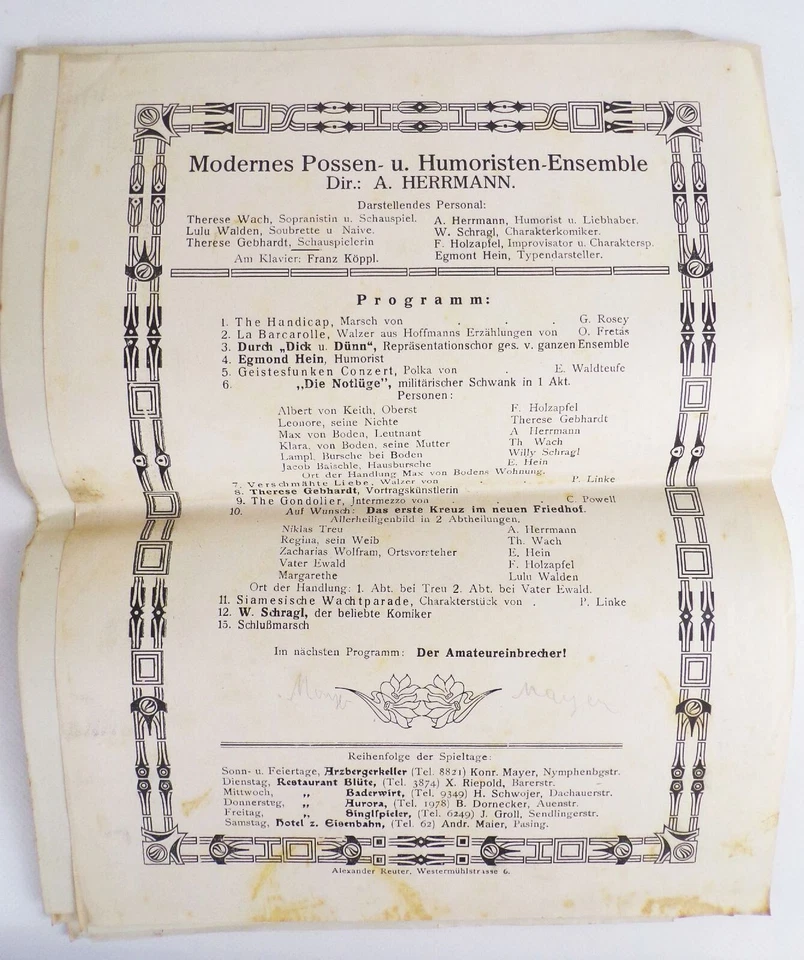 Konvolut München Programme 1910 Lichtbilderabend Zither Hoboisten - Bild 2 von 4