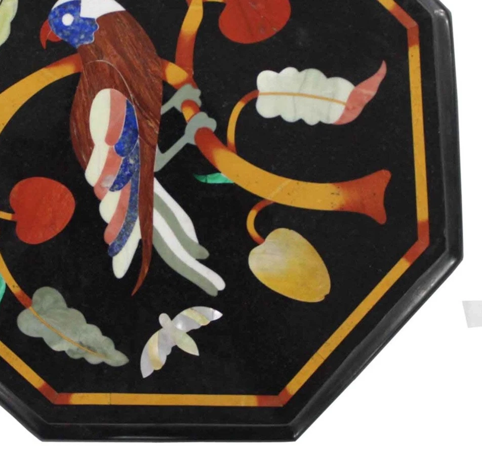 12"x12" Marble Coffee Table Top Marquetry Birds Arts Inlay Mosaic Outdoor Decor - Image 2 of 4