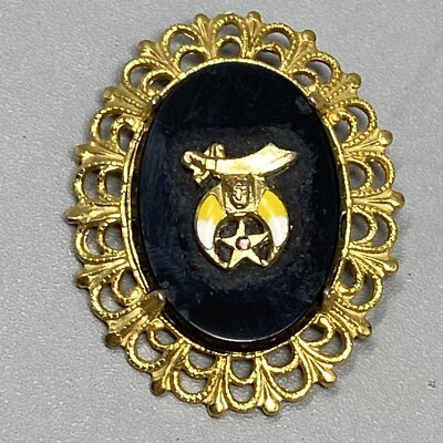 VTG Shriners Lapel Pin Brooch Black Gold Tone Sword Cresent Moon Mummy Egyptian