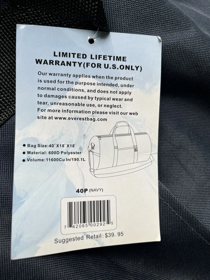 Everest 40P Duffel Bag - 40"x18"x18" - Navy Blue - Image 2 of 3