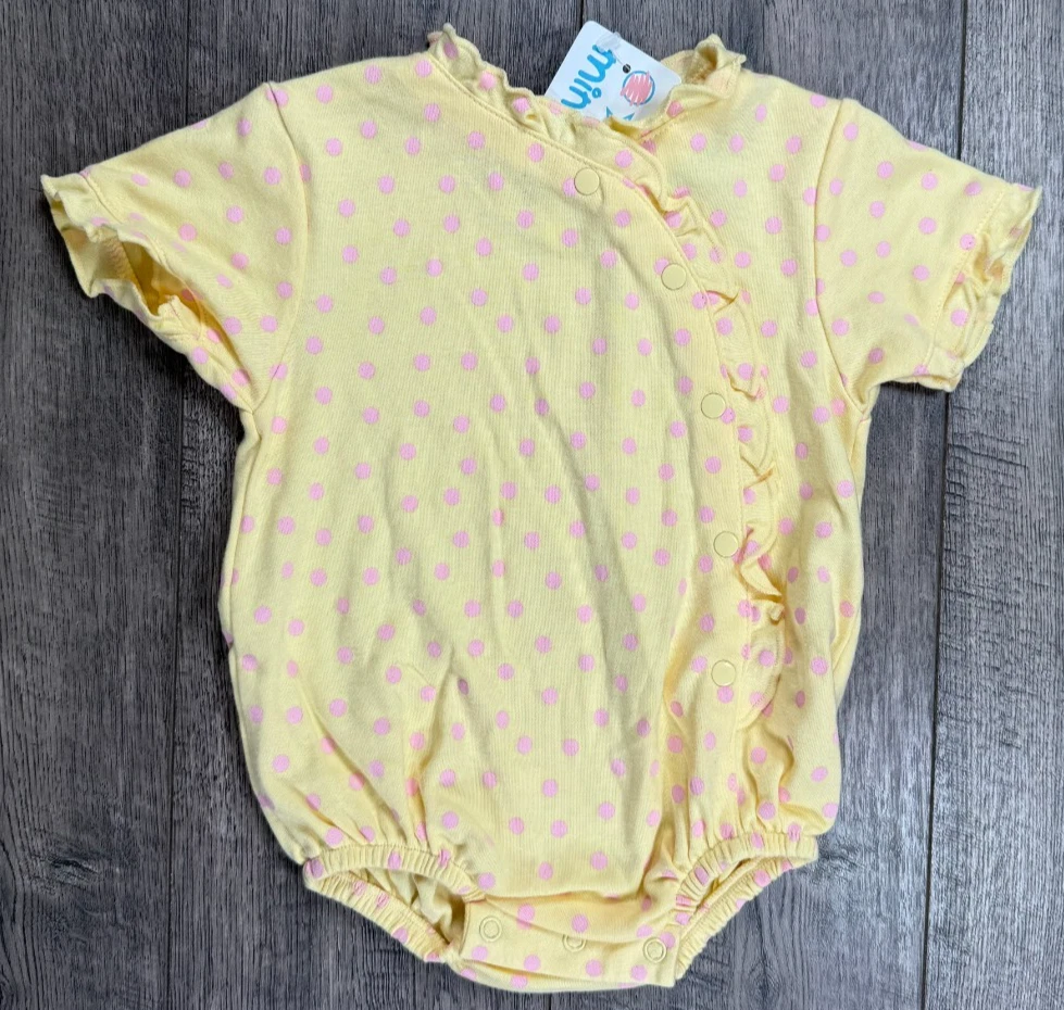 Baby Girl Clothes New Vintage Miniwear 3-6 Month Yellow Polka Dot Romper Outfit