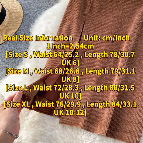Women Midi Corduroy Skirt A-line Pencil Side Slit with Belt Retro Casual Dress - Bild 10 von 21