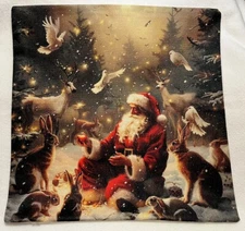 Santa Woodland Animals Christmas Throw Pillow Cover Winter Holiday Home Decor