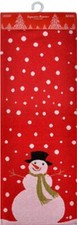Long Tapestry Table Runner, 13"x72", WINTER,CHRISTMAS, SNOWMAN  SNOW ON RED, HC