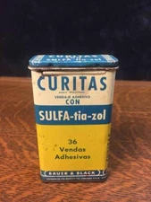Vintage Bauer & Black CURITAS Sulfa-tia-zol 36 Vendas Adhesivas EMPTY Tin USA
