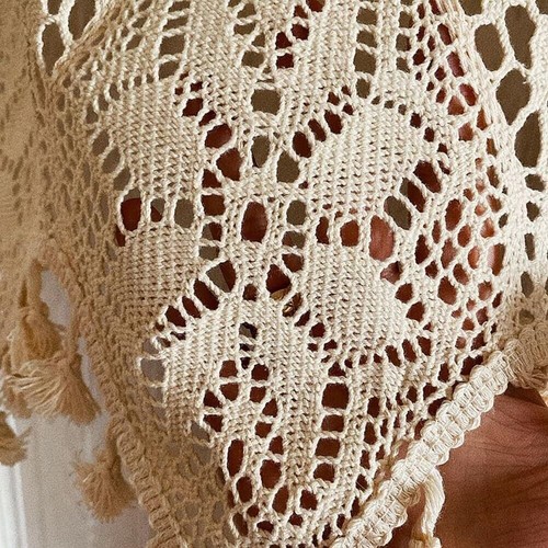 Vintage Crochet Half Curtain Tassels Window Door Panel Drapes Kitchen Valances - Picture 12 of 33