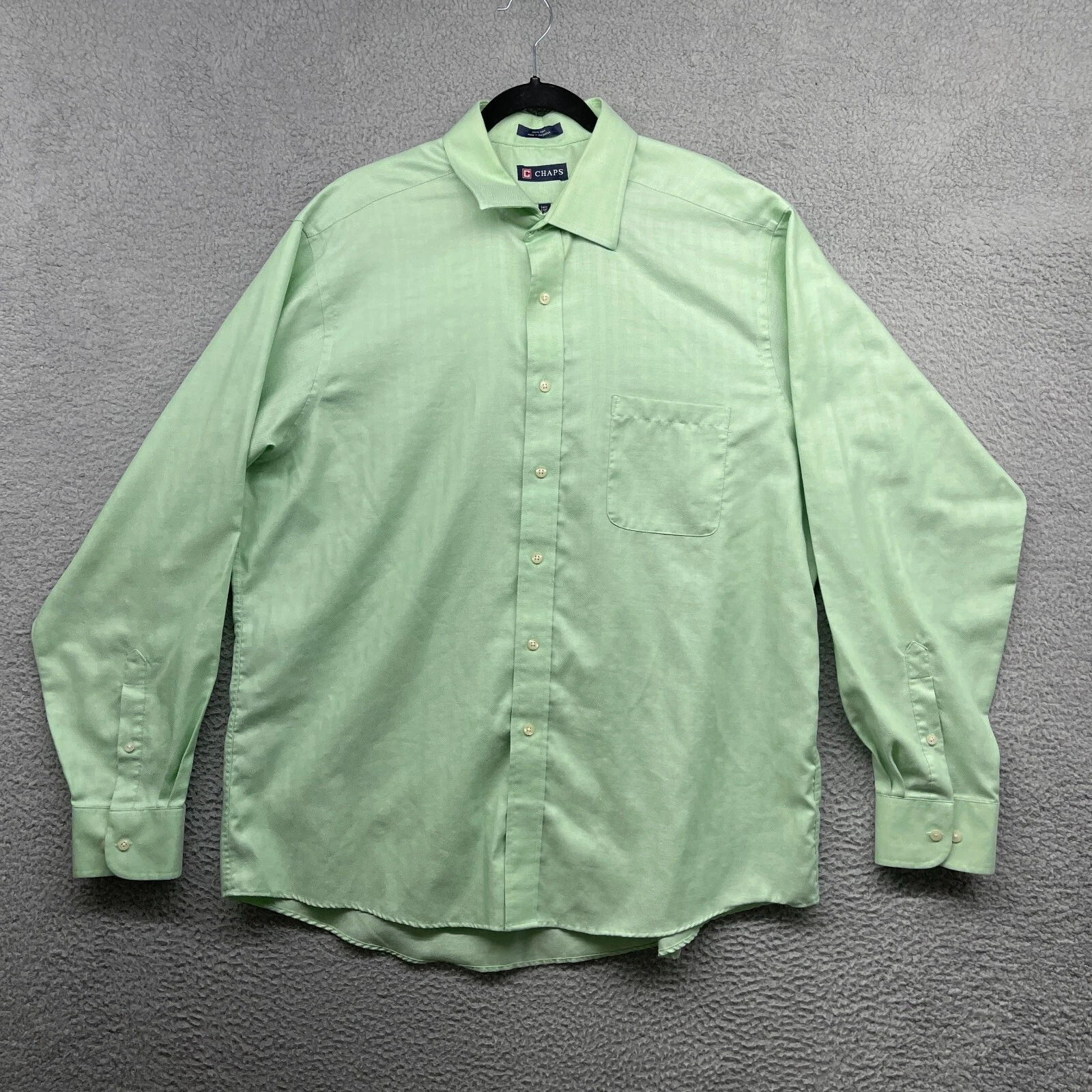 Chaps Mens Button Down Shirt Green Long Sleeve Collared Pocket Cotton Size XL