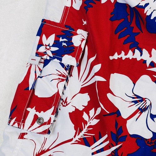 Roundtree & Yorke Hawaiian Swim Trunks Mens Small Blue White Red Floral Beach - Picture 9 of 16