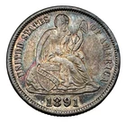 US 1891 P Seated Liberty Dime Choice AU Toned Silver 10C