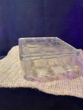 Vtg 40s Hazel Atlas Square Clear Criss Cross Refrigerator Dish Large Storage 8x8