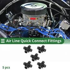 Push to Fittings 1/2" Equal Cross Air Line Quick Connector 5 Pcs Black