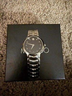 MINT OG Movado Luno Black Men Watch 607041   Sapphire Crystal / Stainless Steel